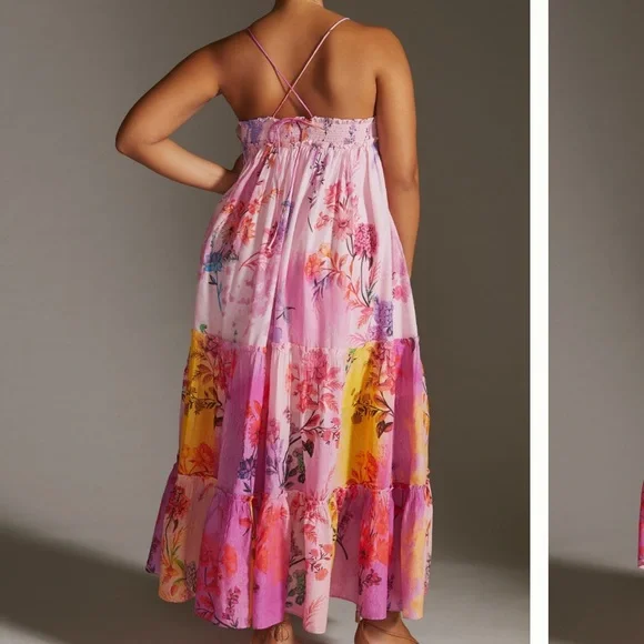 Anthropologie Pink Floral Maxi Dress - Picture 9 of 16